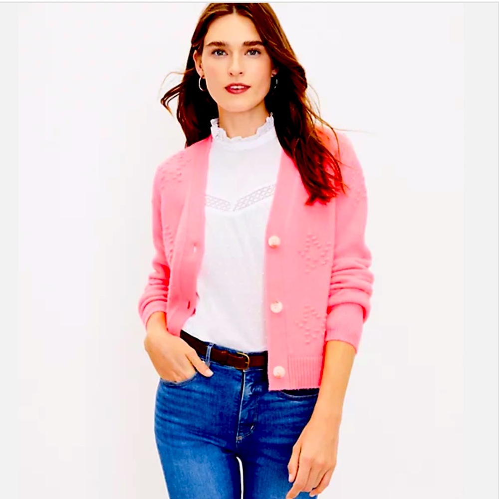 NWT Loft Star Bobble Cardigan Neon Rose XS Petite